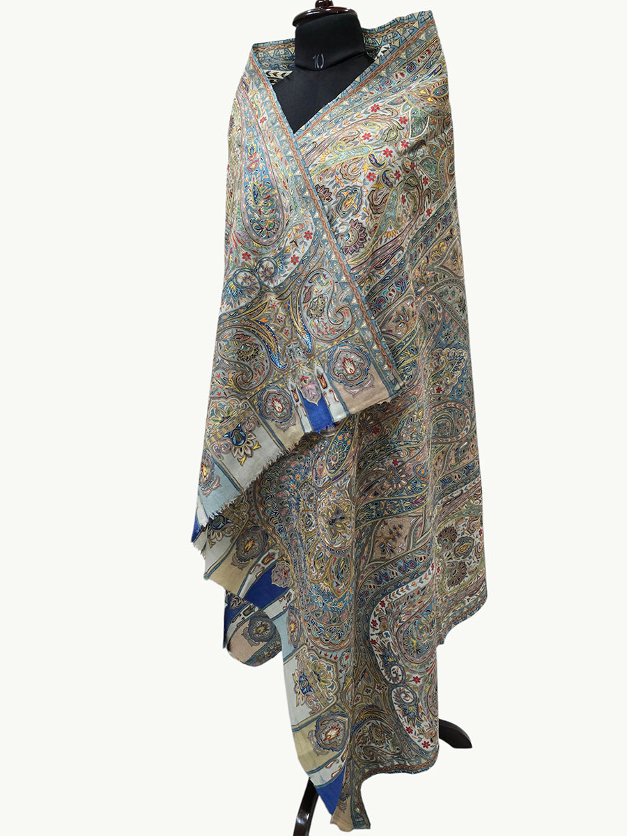 Heritage Kalamkari Hand-Embroidered Pure Wool Shawl