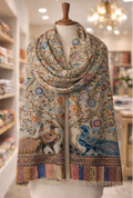 Beautiful Life of Tree Kalamkari Shawl in Golden Beige Color