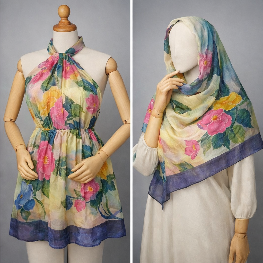 Fashionable Hand Printed Silk Scarf