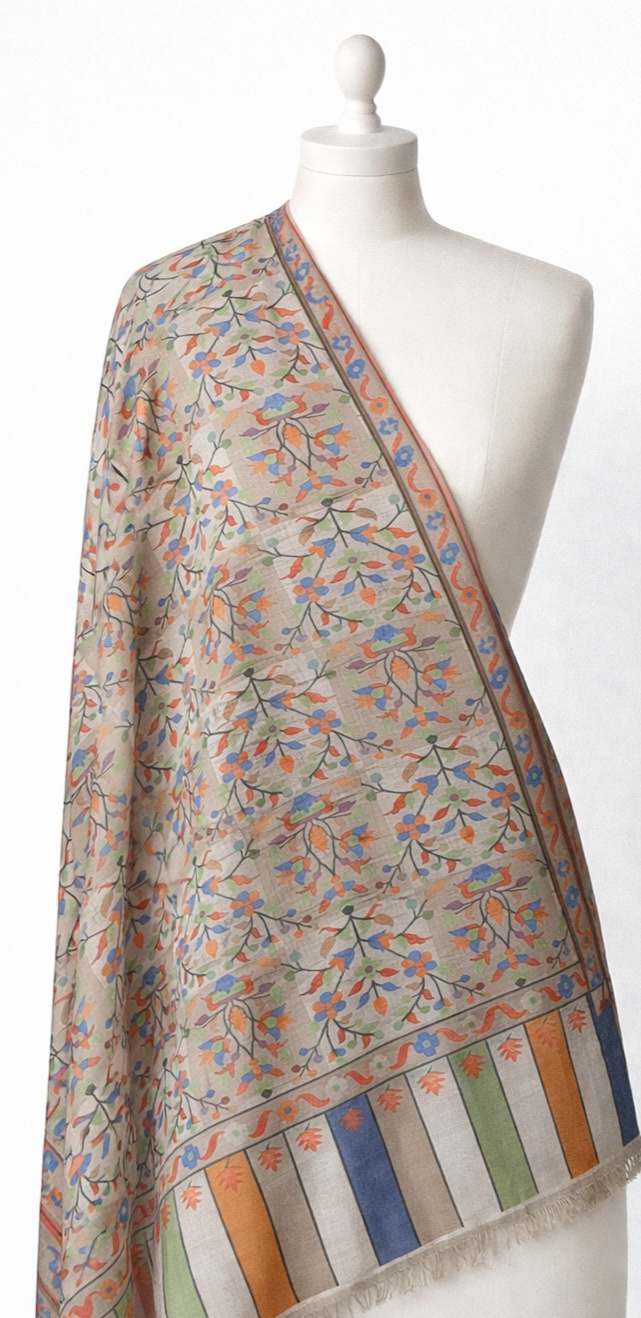 Traditional Rich Look Kani Shawl in Warm Beige Color