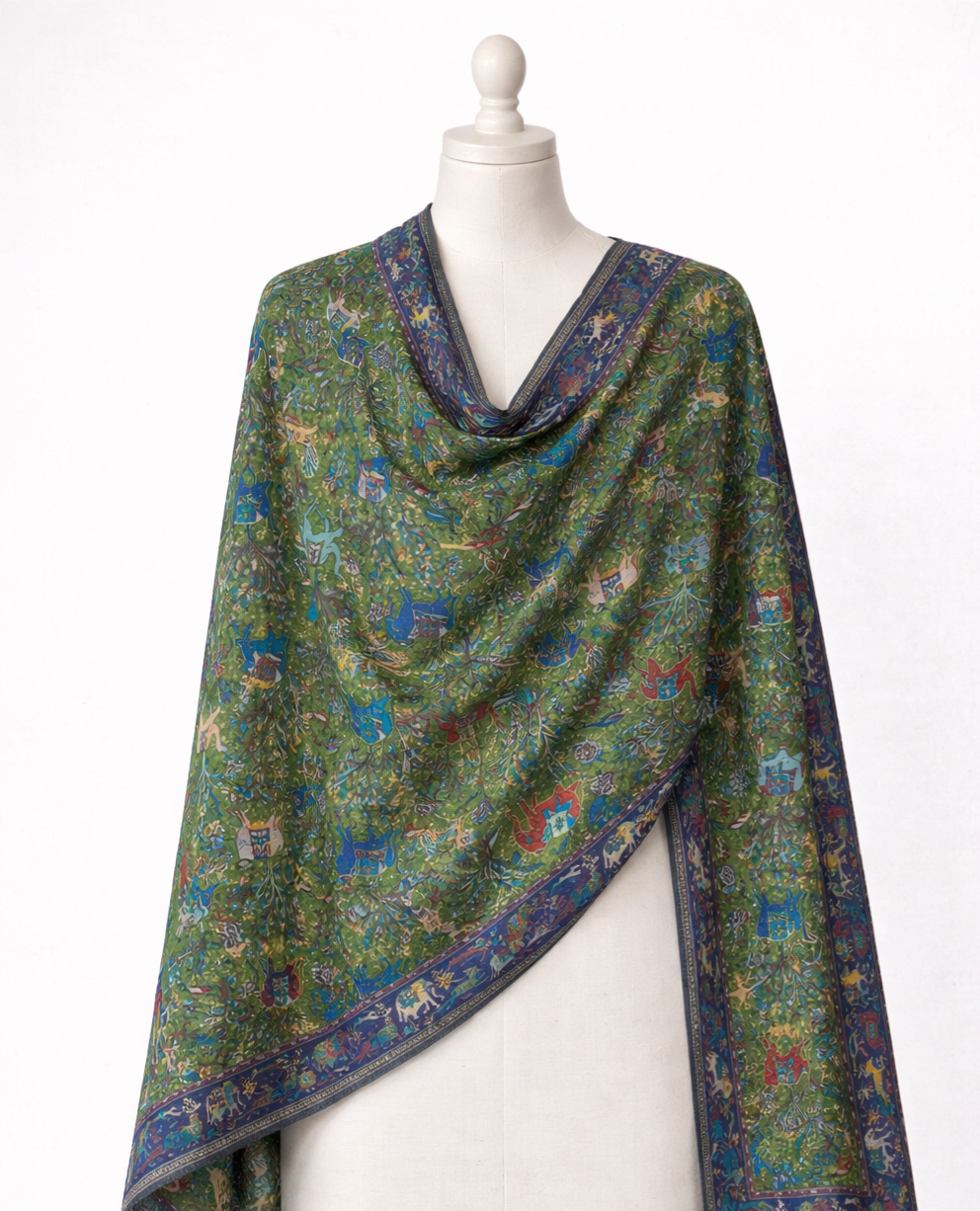 Light Green Forest Theme Elegant Kani Stole