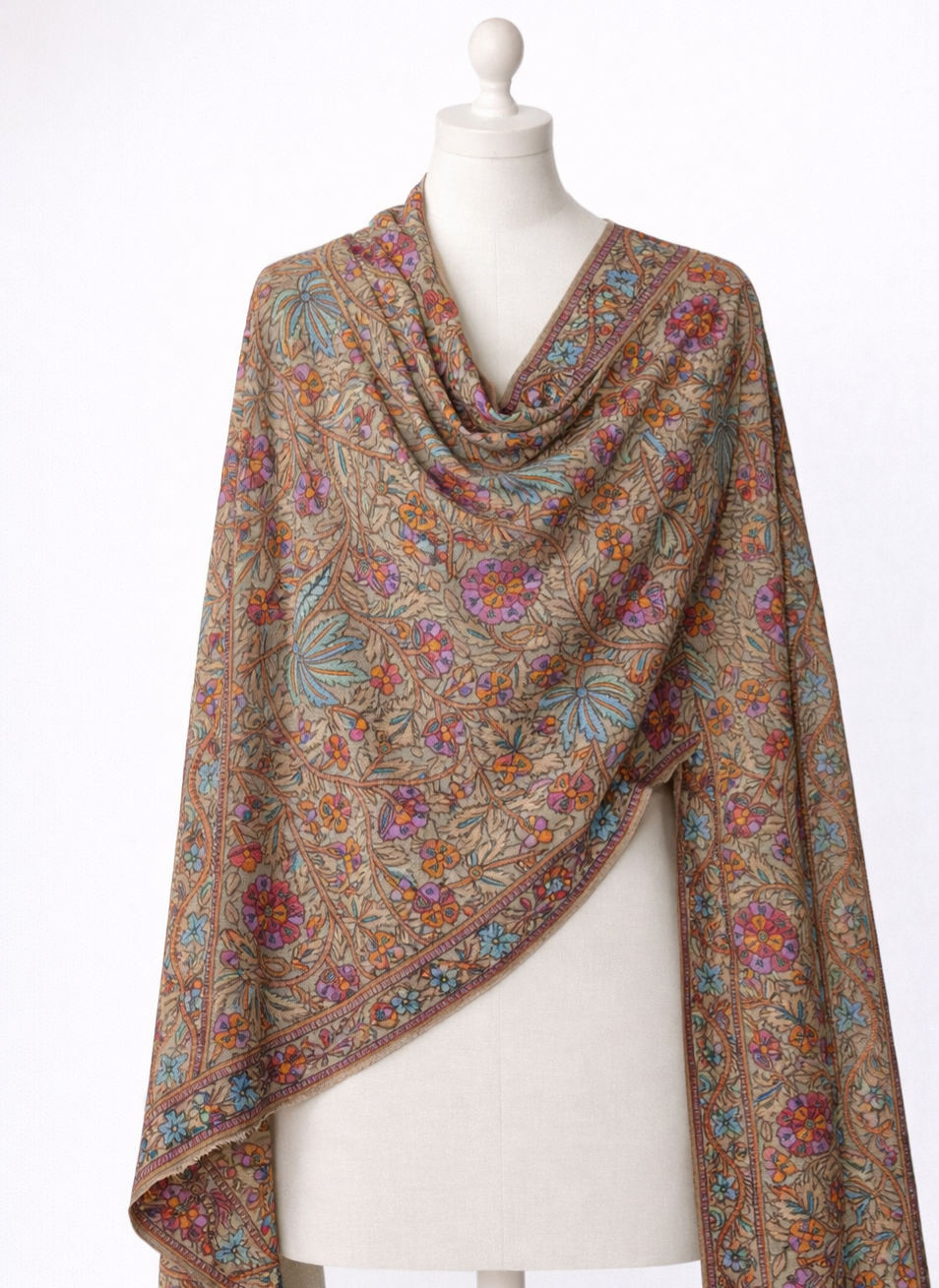 Elegant Pure Wool Shawl with Heavy Kashmiri Thread Work